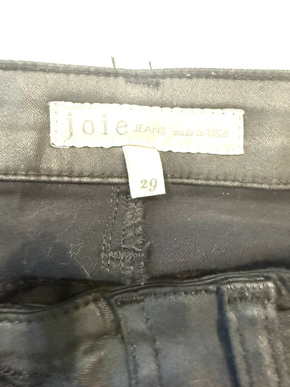 Joie "Park Skinny B" jeans, black coated denim, size 29 - Picture 9 of 9
